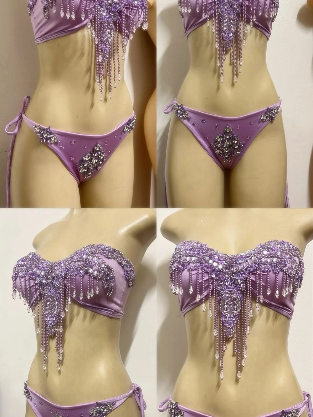 Lavender Crystal Fringe Bikini Set - Women Swim